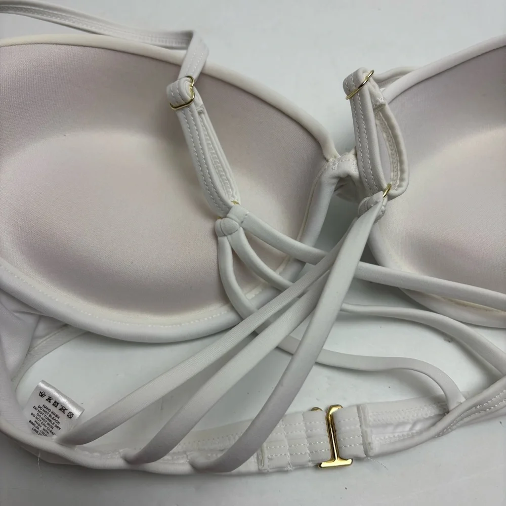 RELLECIGA White Multi-Strap Padded Bikini Top Twist Front Small Strappy Back - Picture 6 of 8